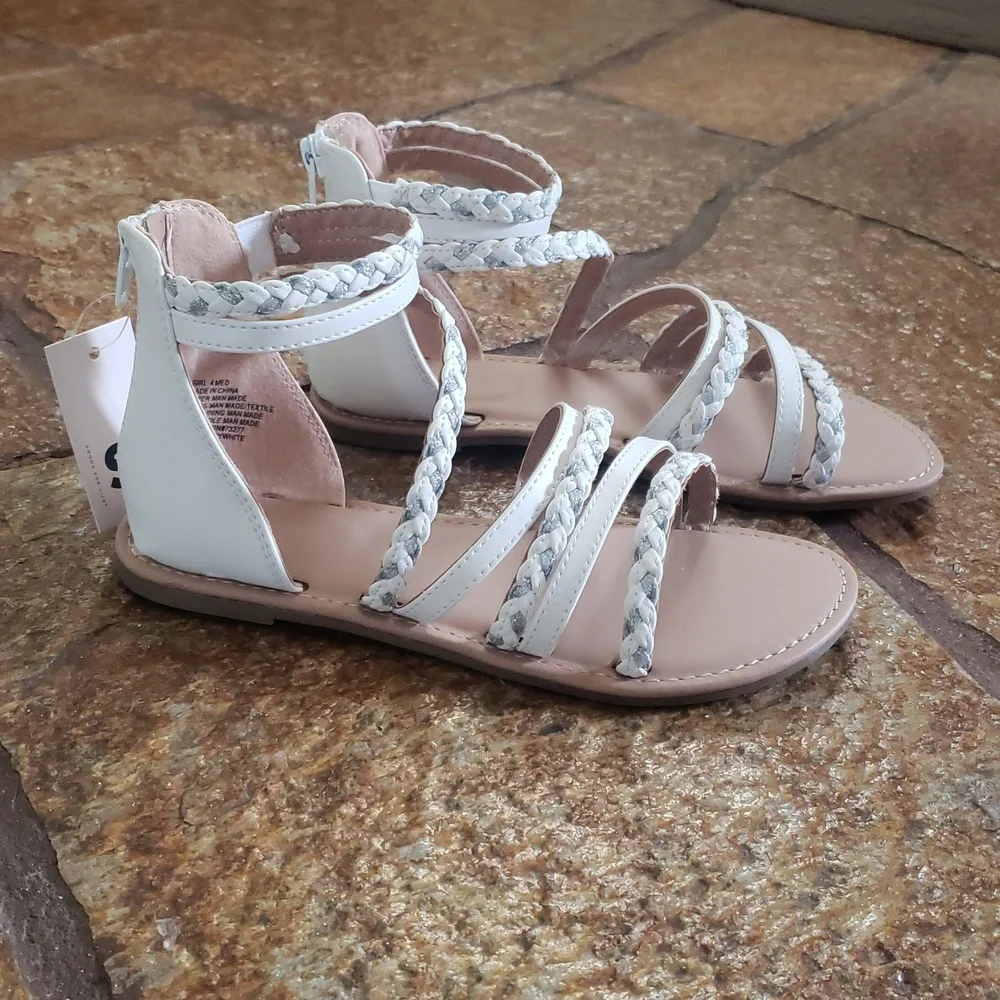 Braided White Sandals for Girls Size 4Med - Picture 2 of 11